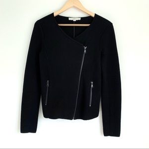 LOFT Black Wool Front Diagonal Zip-Up Cardigan